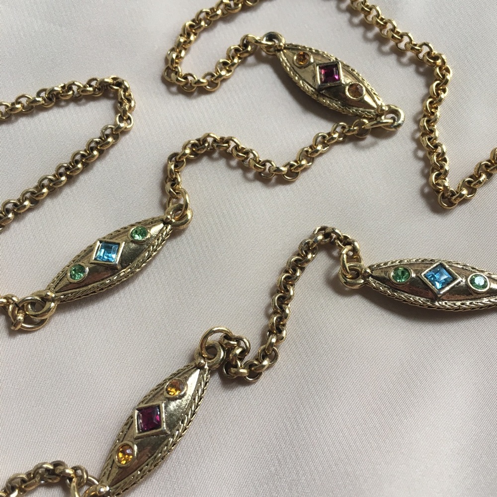 Two-Tone Jewel Necklace, Renaissance Navette Links - Picture 3 of 9